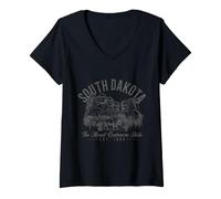 Mujer Dakota del Sur Mount Rushmore Bisonte Vintage Pride Camiseta Cuello V