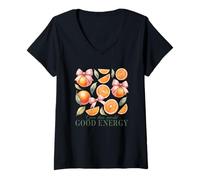 Mujer Dale a este mundo naranjas de buena energía Camiseta Cuello V