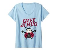 Mujer Dale un Abrazo a Ladybug, Feliz y Divertido último día de Verano Escolar Camiseta Cuello V
