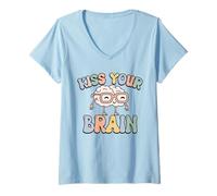 Mujer Dale un Beso a tu Cerebro, inspira, educa, Genial, Retro, Vintage Camiseta Cuello V