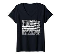 Mujer Dallas American Flag USA Streetwear Barbed Wire Distressed Camiseta Cuello V