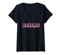 Mujer Dallas Texas Pink Cowgirl Vibe Vintage Inspired Girly Pretty Camiseta Cuello V