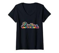 Mujer Dallas Tie Dye Vintage Inspired 60s 70s Throwback Retro Vibe Camiseta Cuello V