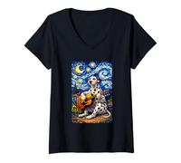 Mujer Dalmatian Playing Guitar Whimsical Art Dog Music Camping Camiseta Cuello V