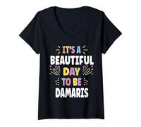 Mujer Damaris Personalized Name Beautiful Day Damaris Camiseta Cuello V
