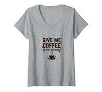 Mujer Dame café o Dame la Muerte Divertido Adicto a la cafeína Camiseta Cuello V, Gris Jaspeado, M