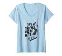 Mujer Dame Chocolate y Nadie Sale herido Camiseta Cuello V