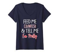 Mujer Dame de comer cangrejos y dime que soy bastante gracioso y lindo Camiseta Cuello V