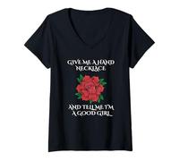 Mujer Dame Un Collar Y Dime Que Soy Una Buena Chica. Camiseta Cuello V