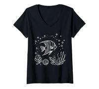 Mujer Damisela Dibujo Artístico de Líneas Camiseta Cuello V