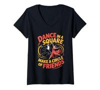 Mujer Dance In A Square Make A Circle of Friends - Camiseta Cuello V