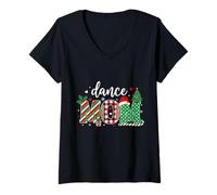 Mujer Dance Mom Christmas Buffalo Plaid Leopard Santa Hat Camiseta Cuello V