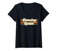 Mujer Dancing Disco Queen, años 70 y 80, Vibraciones de Baile Retro Vintage Camiseta Cuello V