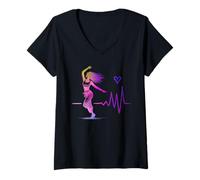 Mujer Dancing Girl Heartbeat - Amante bailarín colorido vintage Camiseta Cuello V
