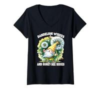 Mujer Dandelion Wishes And Honey Bee Kisses Summer Gnome For Mom Camiseta Cuello V