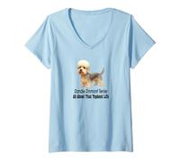 Mujer Dandie Dinmont Terrier Dog Todo sobre Esa Vida Topknot Camiseta Cuello V