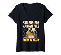 Mujer Dando vida a las narrativas Marco por cuadro Animación Animar Camiseta Cuello V