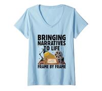 Mujer Dando vida a las narrativas Marco por cuadro Animación Animar Camiseta Cuello V