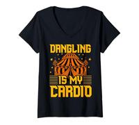 Mujer Dangling is my Cardio Circus Carnival Party Staff Payaso Camiseta Cuello V