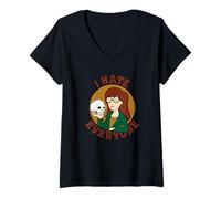 Mujer Daria I Hate Everyone Skull Funny Retro Cartoon Camiseta Cuello V