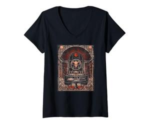 Mujer Dark Academia Gótico Luna Roja Arte Biblioteca Oculta Camiseta Cuello V