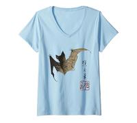 Mujer Dark Bat Japanese Ink Wash Traditional Asian Art Camiseta Cuello V