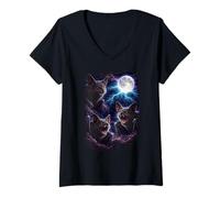 Mujer Dark BatsUnder The Full Moon Vintage Fantasía Rayo Camiseta Cuello V