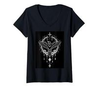 Mujer Dark Bird Floral Frame Celestial Raven Night Camiseta Cuello V