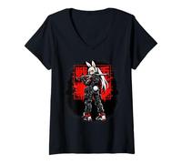Mujer Dark Bunny Anime Girl Katana Gothic Waifu Estética Japonesa Camiseta Cuello V