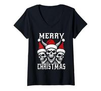 Mujer Dark Christmas Santa Skulls Gothic Edgy Navidad Camiseta Cuello V