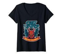 Mujer Dark Fantasy Demon Ilustración Gótico Arte Gráfico Camiseta Cuello V