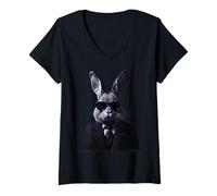 Mujer Dark Film Noir Conejo De Pascua Con Gafas De Sol Y Traje Camiseta Cuello V