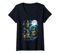 Mujer Dark Leprechaun Under The Moon Día de San Patricio Arte Fantasía Camiseta Cuello V