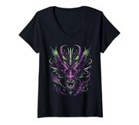 Mujer Dark Purple Dragon Head Demon Fantasy Gothic Hombres Mujeres Niños Camiseta Cuello V