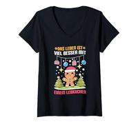 Mujer Das Leben ist Viel Besser Mit Einem Lebkuchen Navidad Camiseta Cuello V
