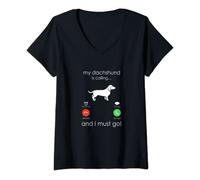 Mujer Daschund is Calling. divertido perro dueño regalo raza daschund Camiseta Cuello V