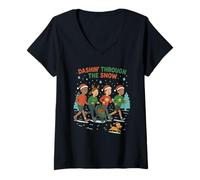Mujer Dashin 'a través de la Nieve Divertido Correr Corredores Jog Park Amigos Camiseta Cuello V