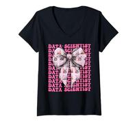 Mujer Data Scientist Science Graph Girl Coquette Bow rosa Camiseta Cuello V