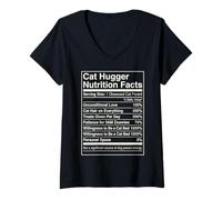 Mujer Datos nutricionales de Cat Hugger Funny Feline Lover Owner Camiseta Cuello V