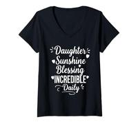 Mujer Daughter Sunshine Blessing Daily - Orgullosa mamá papá Hija Camiseta Cuello V