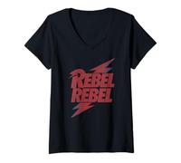 Mujer David Bowie - Letra Rebel Rebel Lightning Camiseta Cuello V