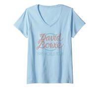 Mujer David Bowie - Logotipo del Tour Mundial de 1978 Camiseta Cuello V, Azul Bebé, S