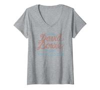 Mujer David Bowie - Logotipo del Tour Mundial de 1978 Camiseta Cuello V, Gris Jaspeado, XXL