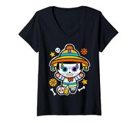 Mujer Day The Dead Sugar Skull Dia De Los Muertos Men Women Costum Camiseta Cuello V