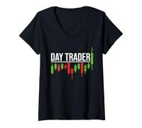Mujer Day Trader - Estilo gráfico de negociación de acciones desgastadas Camiseta Cuello V