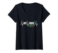 Mujer Day Trader Heartbeat Pulse Line EKG Trading Lovers Inversores Camiseta Cuello V