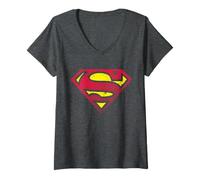 Mujer DC Comics Superman 70s Pop Art Escudo Desgastado Agrietado Camiseta Cuello V