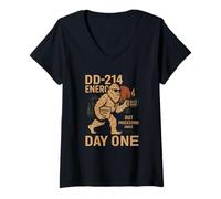 Mujer DD-214 Bebida Energética Veterano Libertad Día Uno Camiseta Cuello V