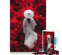 Mujer de Blanco con Flores Rojas,Rompecabezas de 1000 Piezas,Juego Mental Divertido,Piezas de Ajuste preciso,Actividad Relajante para Grupos en Interiores (38x26cm)