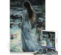 Mujer de Blanco Junto a nenúfares Rompecabezas para Adultos 1000 Piezas Ejercicio Mental Ocio Consciente Cierre Seguro (50x75cm)